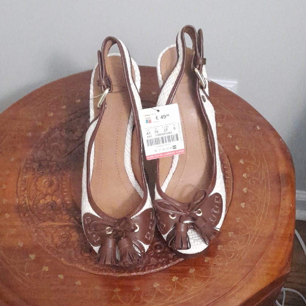 Zara Brown and White Slingback Tassel Heels